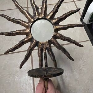 Bronze Sunburst Wall Mirror Candle Holder